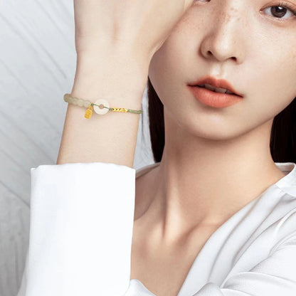 Natural Hetian Jade Lucky Buckle Braided Bracelet for Women