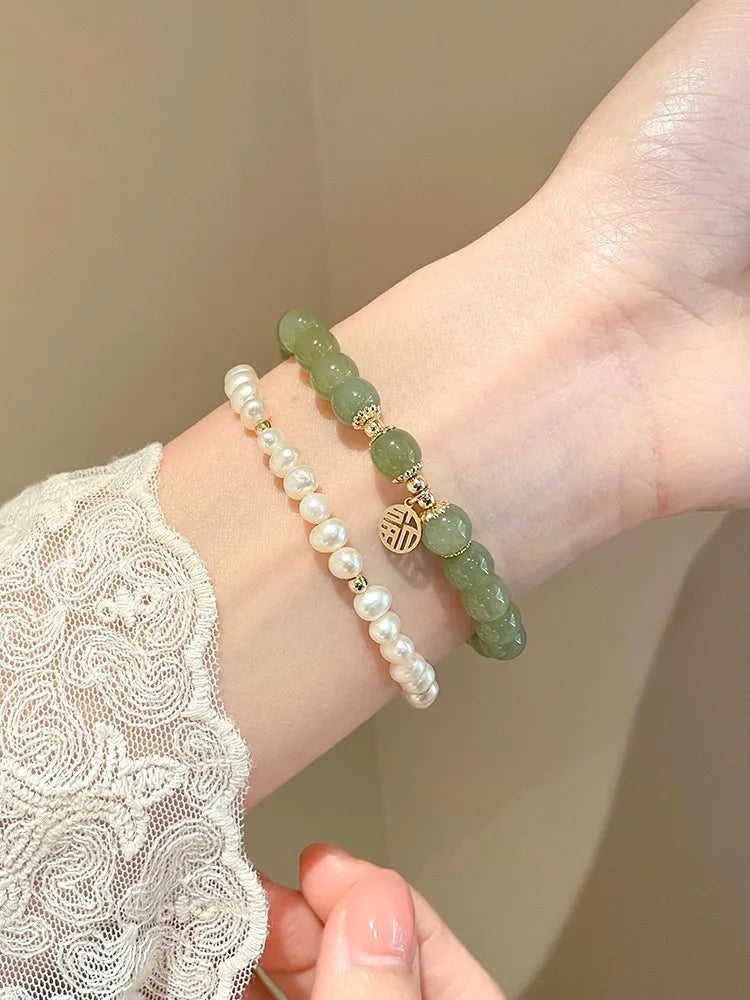 Purple Hetian Jade Wedding Bracelet｜Natural Beaded Strand for Women