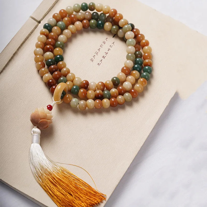 White Jade Bodhi Root Wrap Bracelet — Multi-Treasure