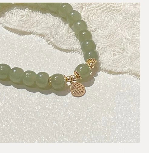 Purple Hetian Jade Wedding Bracelet｜Natural Beaded Strand for Women