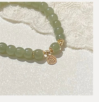 Purple Hetian Jade Wedding Bracelet｜Natural Beaded Strand for Women