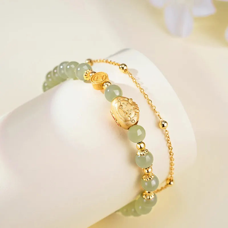 Dragon Zodiac Hetian Jade Double-Layer Lucky Bangle