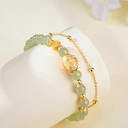 Dragon Zodiac Hetian Jade Double-Layer Lucky Bangle