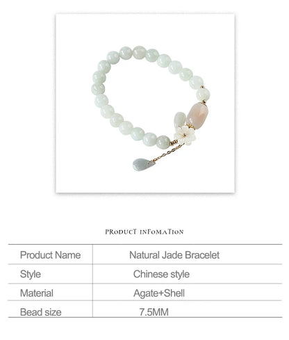 Water Drop Shell Flower Pendant Bracelet Woman Natural Jade Emerald Agate Beads Bracelet Adjustable Bangle Charm Jewelry