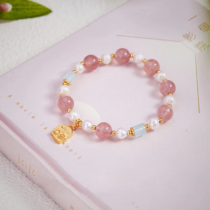 Strawberry Pink Crystal Love Bracelet｜Pearl & Semi-precious
