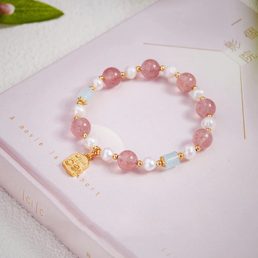 Strawberry Pink Crystal Love Bracelet｜Pearl & Semi-precious