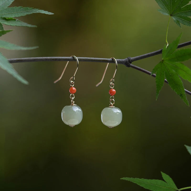 Hetian Jade Green Earrings | Sterling Silver Allergy-Proof