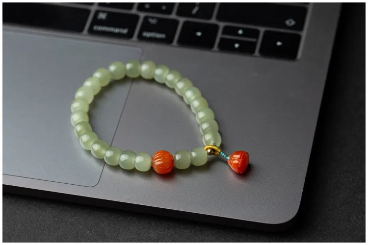 Hetian Jade 7mm Lotus String Bracelet — Nephrite Single Circle