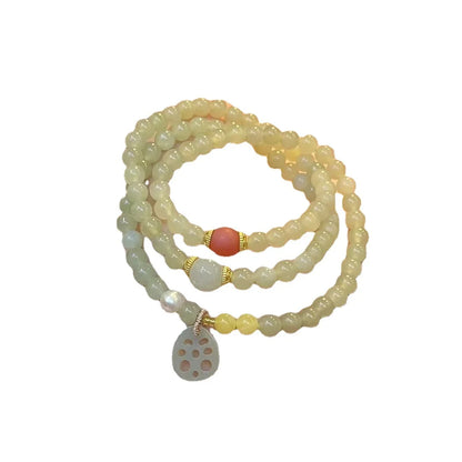 Hetian Jade Multi-Row Bracelet – Agate Lotus Pendant