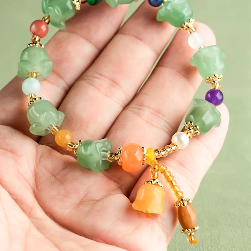 Golden Silk Hetian Orchid Bracelet — Gobi Dongling Jade Charm