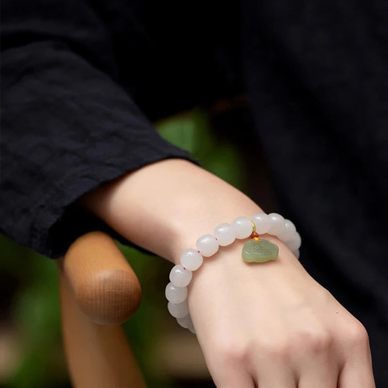 Pink Hetian Jade Pearl Hand‑Woven Tassel Bracelet