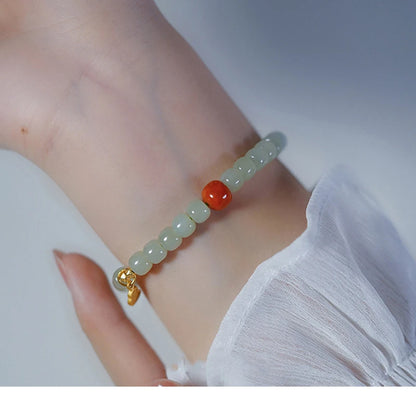 Hetian Jade & Red Bead Handstring Bracelet for Women