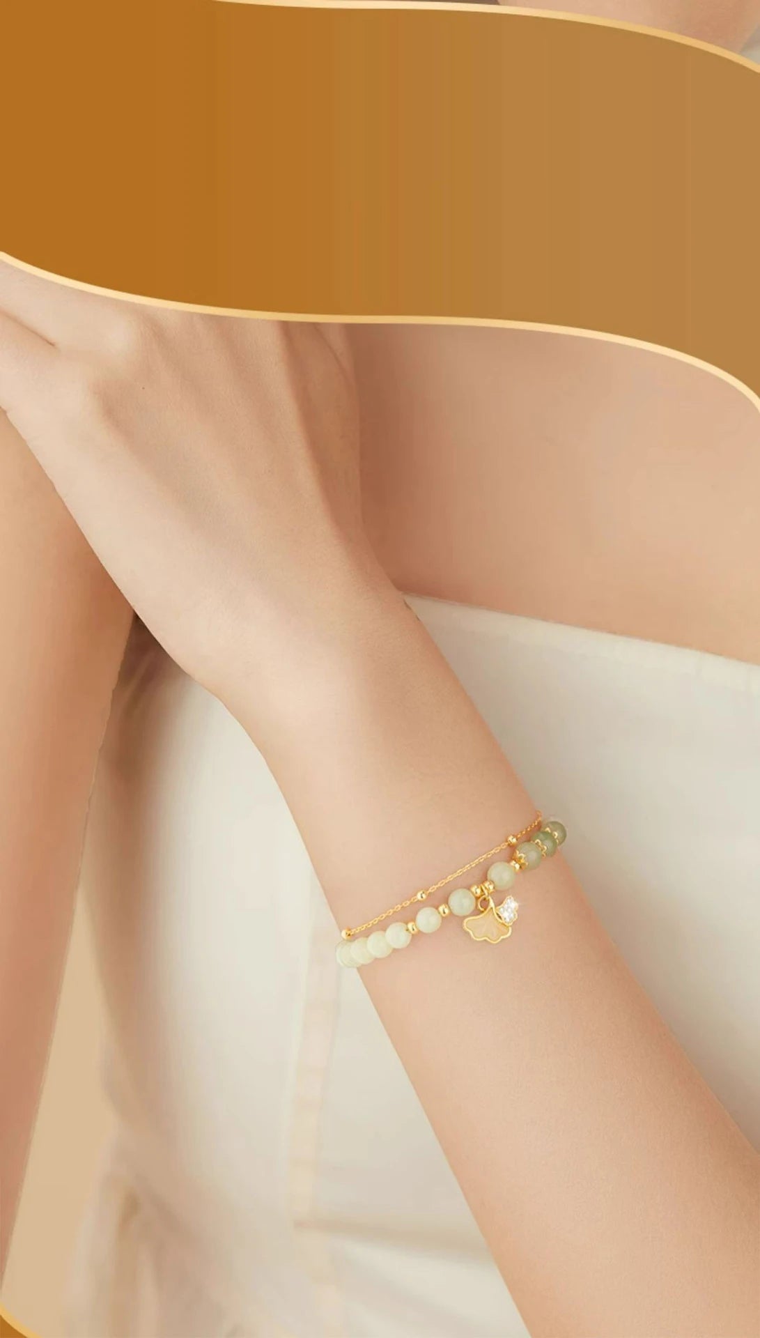 Hetian Jade Ginkgo Double-Layer Bracelet｜S925 Elegant Handmade