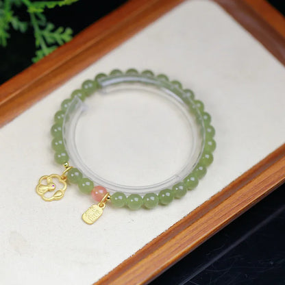 复古别致和田玉半宝石链条手链｜复古潮流女士甜美护身