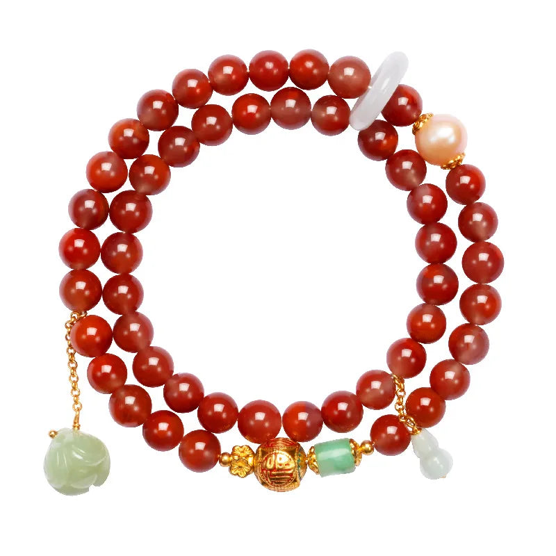 Sichuan Nanhong Two-Turn Hetian Jade Bracelet — Silver-Gold