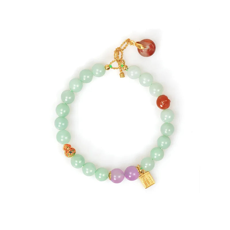 Hetian Jade Sterling Silver Gold-Plated Handstring Bracelet - Feng Shui Charm