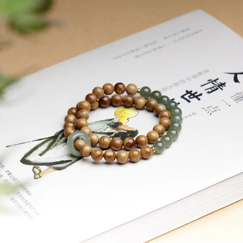 Hotan Jade 8mm Double-Layer Buddhist Bracelet｜Feng Shui Amulet