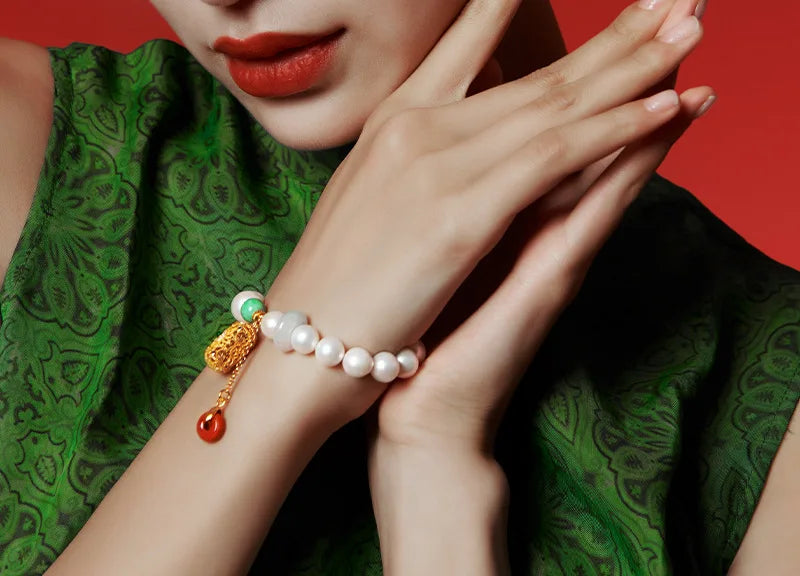 925 Sterling Silver Double Freshwater Pearl Chain Bracelet for Wedding