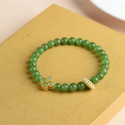 Hetian Jade Four‑Leaf Clover Bracelet｜Lucky Charm for Women