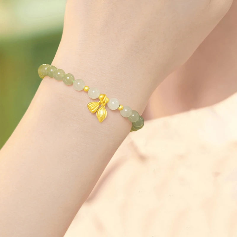 Lotus Seedpod Hetian Jade Elastic Bracelet — Vintage Student Beads