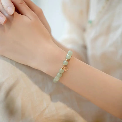 Natural Hotan Jade Wrapped Bracelet — Light Luxury Good Luck Gift