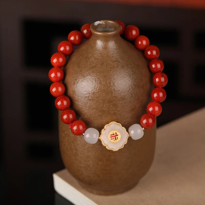 Red Agate & Hetian Jade Blessing Bracelet - Vintage Charm