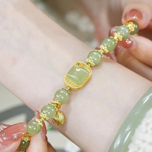 Natural Hetian Jade Bracelet – Elegant Vintage Wedding Gift