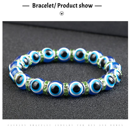10mm Lucky Blue Evil Eye Bracelet with Charm Pendants