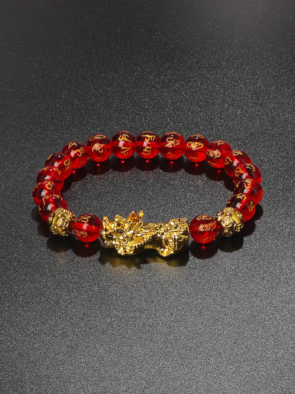 Gold Color Pi Xiu Bracelets Women Feng Shui Obsidian Wealth Pi Yao Bracelets Men 10m Dragon Mantra Bead Bangle Lucky Jewelry New