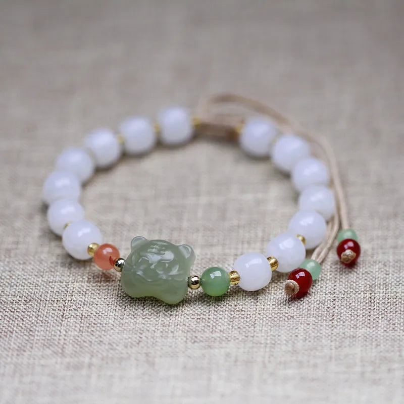 Lucky Jade Antique Gong Bell Bracelet — Boho Feng Shui Charm