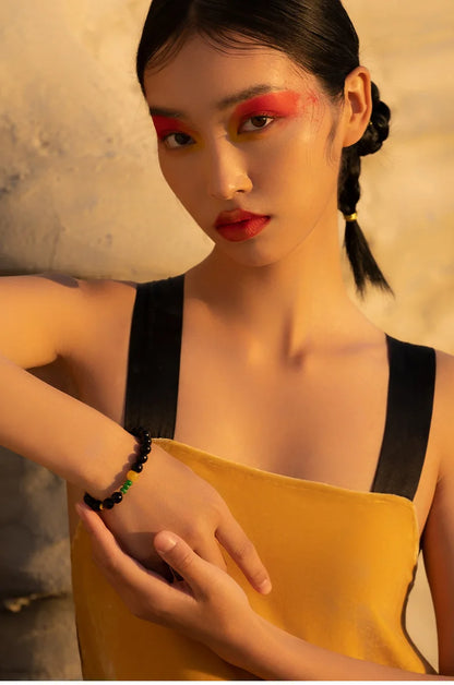 Obsidian & Purple Sandalwood Bracelet with 925 Needle