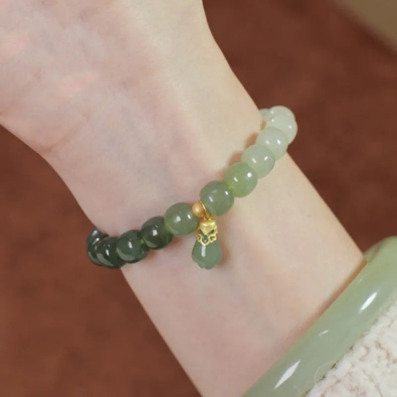 Natural Hetian Jade Pearl Bracelet｜Fresh Single-Loop Charm