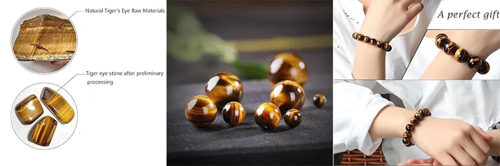 Natural Tiger Eye Stone Bracelet Men and Women Natural Stone Jewelry Healing Buddha Elastic Rope Couple Crystal Bead Bracelet