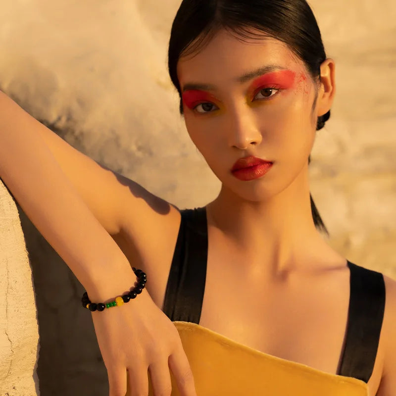 Obsidian & Purple Sandalwood Bracelet with 925 Needle