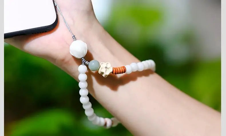 White Bodhi Root Multi-Loop Phone Chain Bracelet｜Feng Shui Charm