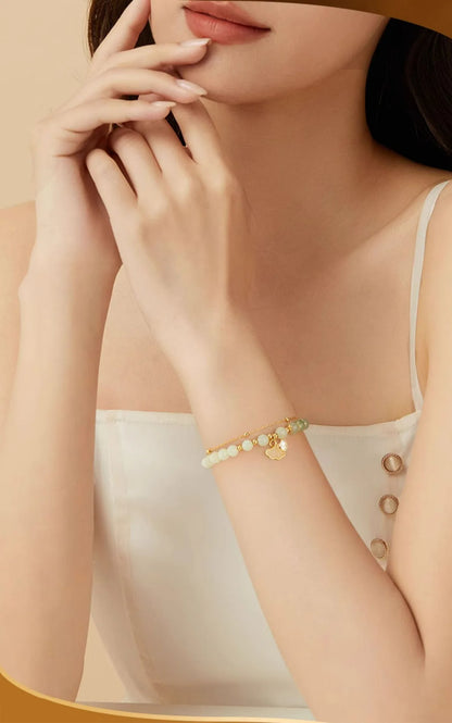 Hetian Jade Ginkgo Double-Layer Bracelet｜S925 Elegant Handmade