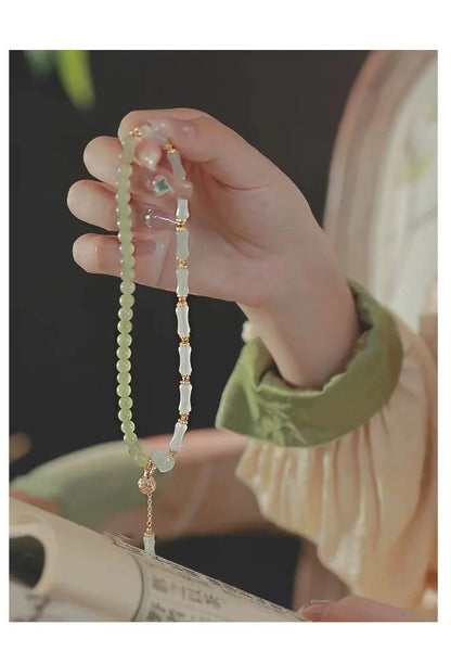 Hetian Jade Bamboo Knot Handchain Gold-Silk Bracelet
