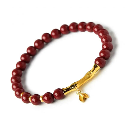 High-Content Cinnabar 6MM Bracelet with 24K Bamboo Charms