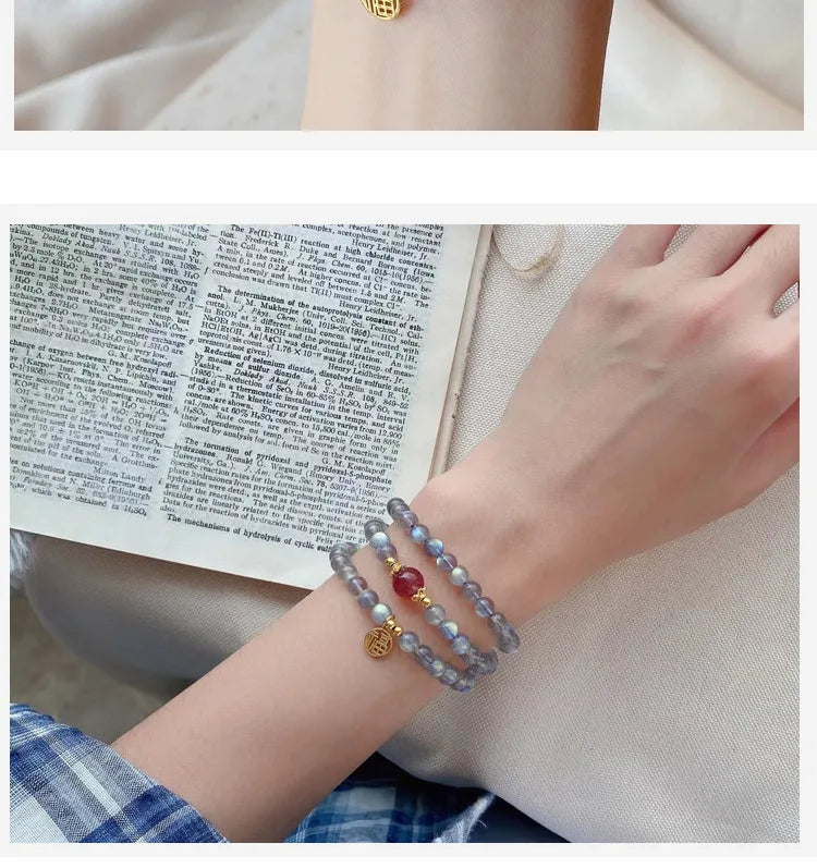 Moonlight Gray & Blue Treasure Bead Bracelet — Unisex Feng Shui Gift