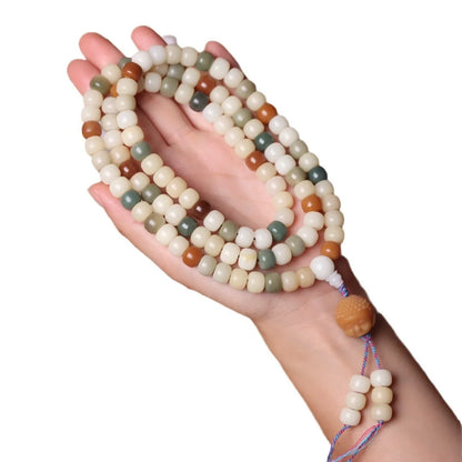 White Jade Bodhi Root Wrap Bracelet — Multi-Treasure