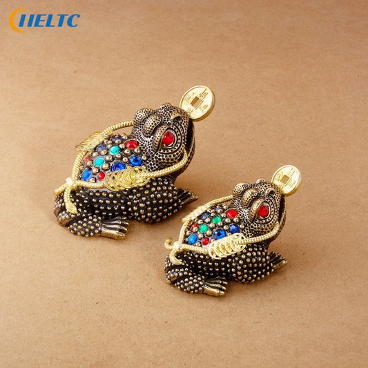 1PC Brass Feng Shui Toad Money Lucky Fortune Wealth Chinese Frog Toad Coin Home Office Decoration Lucky Gifts Tabletop Ornaments