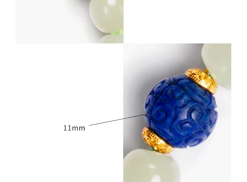 Lapis Lazuli & Hotan Jade Enamel Bracelet｜S925 Silver Plated