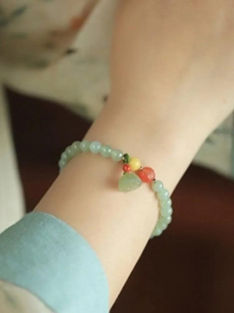 Natural Hotan Jade Honey-Wax Bracelet｜Red Lotus Heart Single Loop