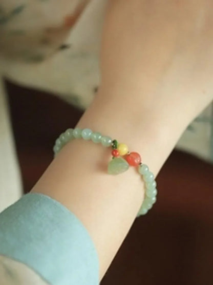 Natural Hotan Jade Honey-Wax Bracelet｜Red Lotus Heart Single Loop