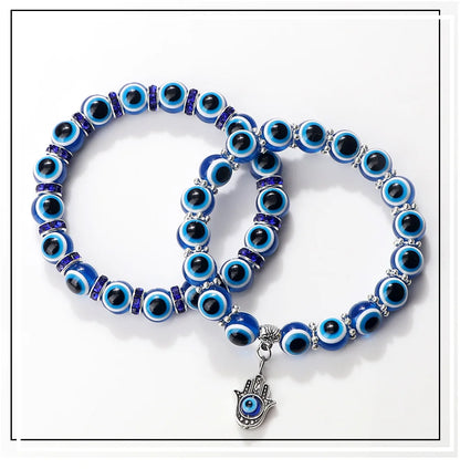 10mm Lucky Blue Evil Eye Bracelet with Charm Pendants