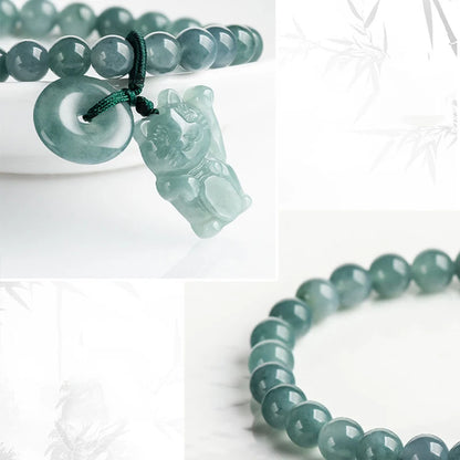 青玉福猫手串｜和田玉招财护身 女士蓝色吉祥手链