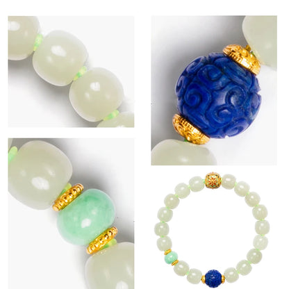 Lapis Lazuli & Hotan Jade Enamel Bracelet｜S925 Silver Plated