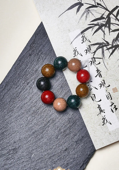 Harmony Elements 17-Bead Five-Directions Herbal Wood Buddha Bracelet