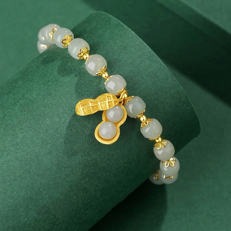 Hetian Jade S925 Silver Peanut Bracelet — Auspicious Beads