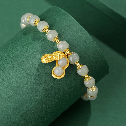 Hetian Jade S925 Silver Peanut Bracelet — Auspicious Beads